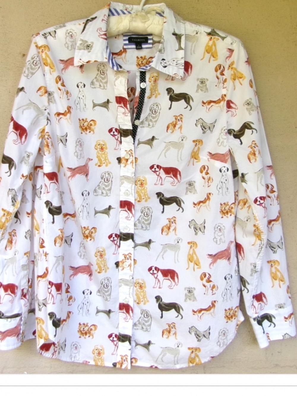 Talbots Cotton Button Down Shirt Covered w/ DOGS Small
